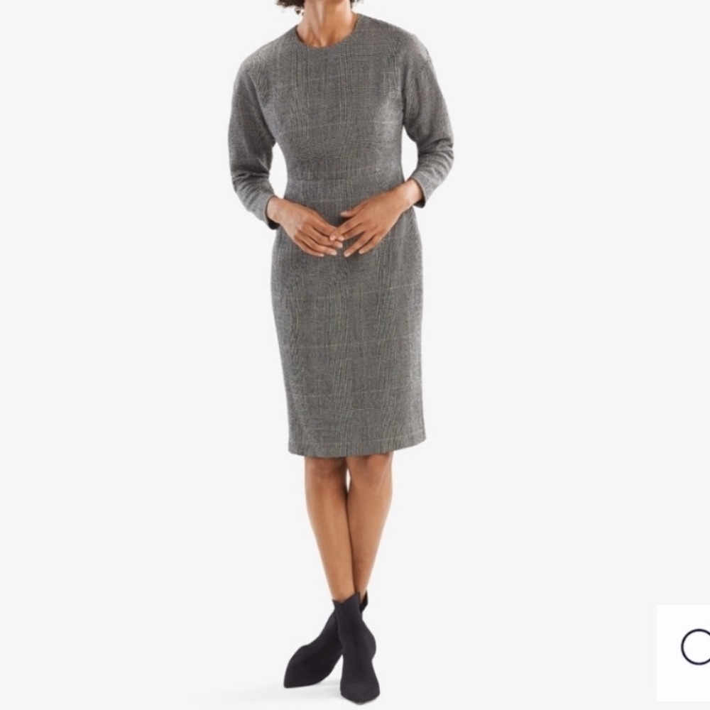 Mm Lafleur Dress Houndstooth Midi Sheath Dress Black 4 Office Work Career